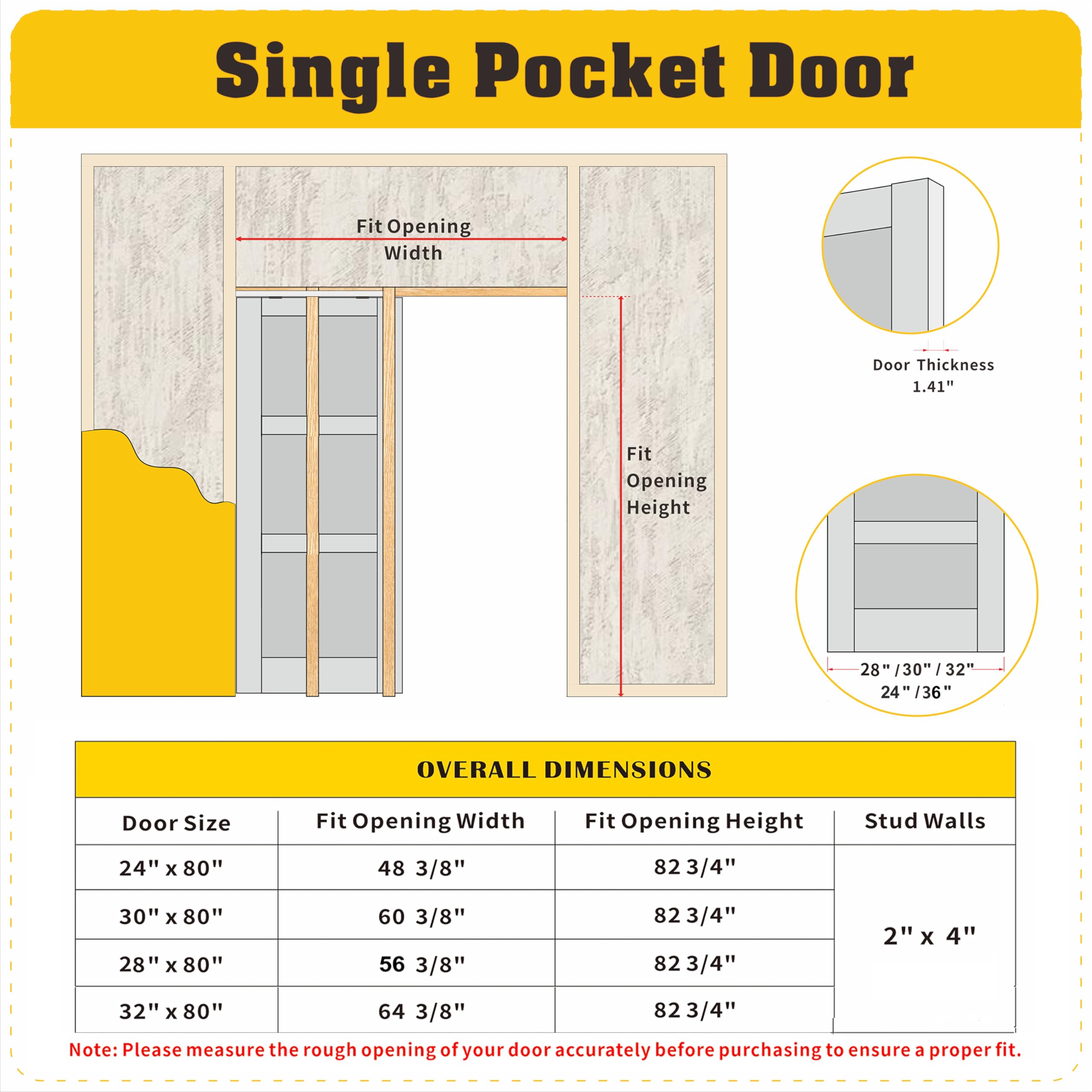 TENONER White Primed 3-Lite Frosted Glass Interior Sliding Pocket Door with Hardware Kit