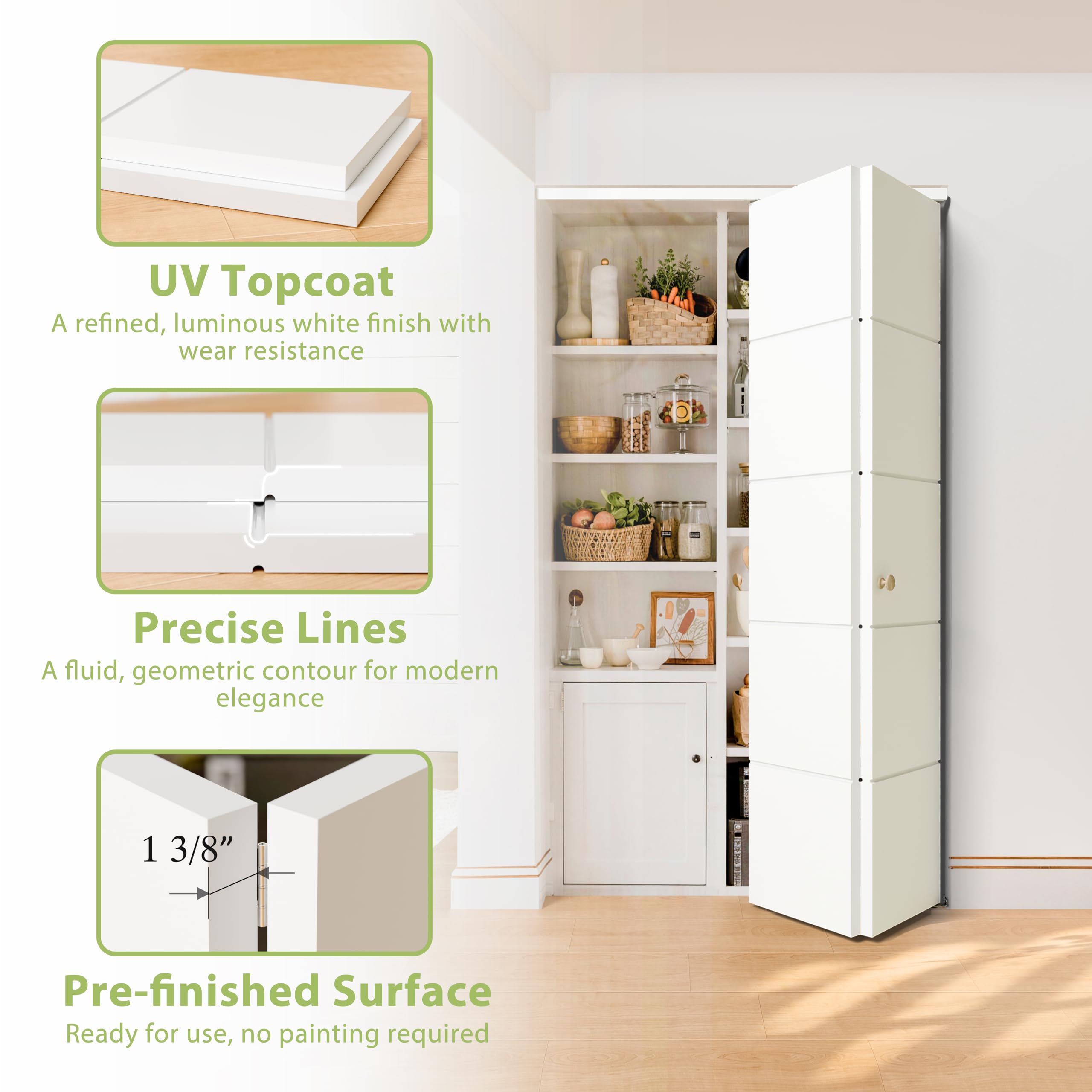 TENONER White Primed 5-Panel Hollow Core Bifold Door with Hardware Kits