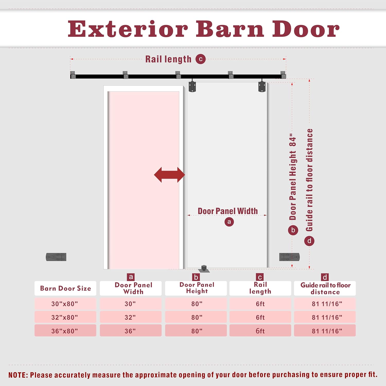 TENONER 6-Panel Clear Glass Solid Wood & MDF Waterproof Primed Exterior Sliding Barn Door