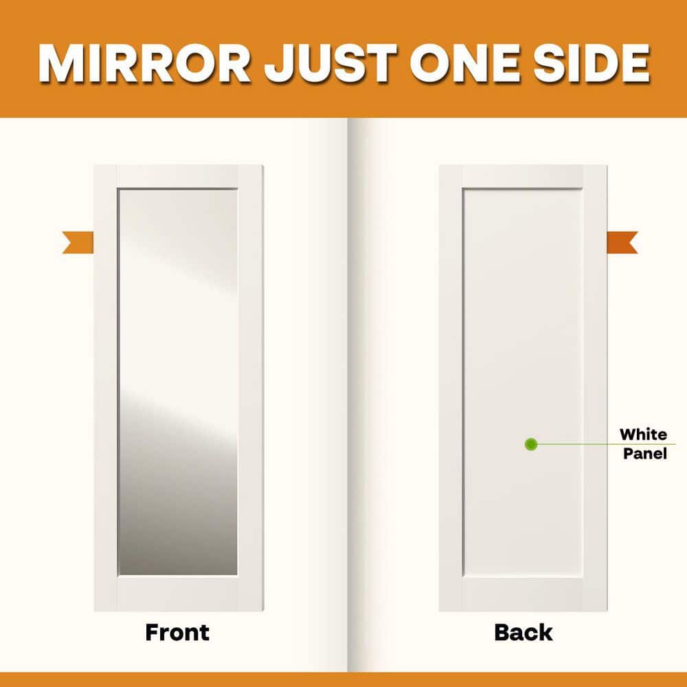 TENONER White Primed Border 1-Lite Mirror Interior Sliding Barn Door