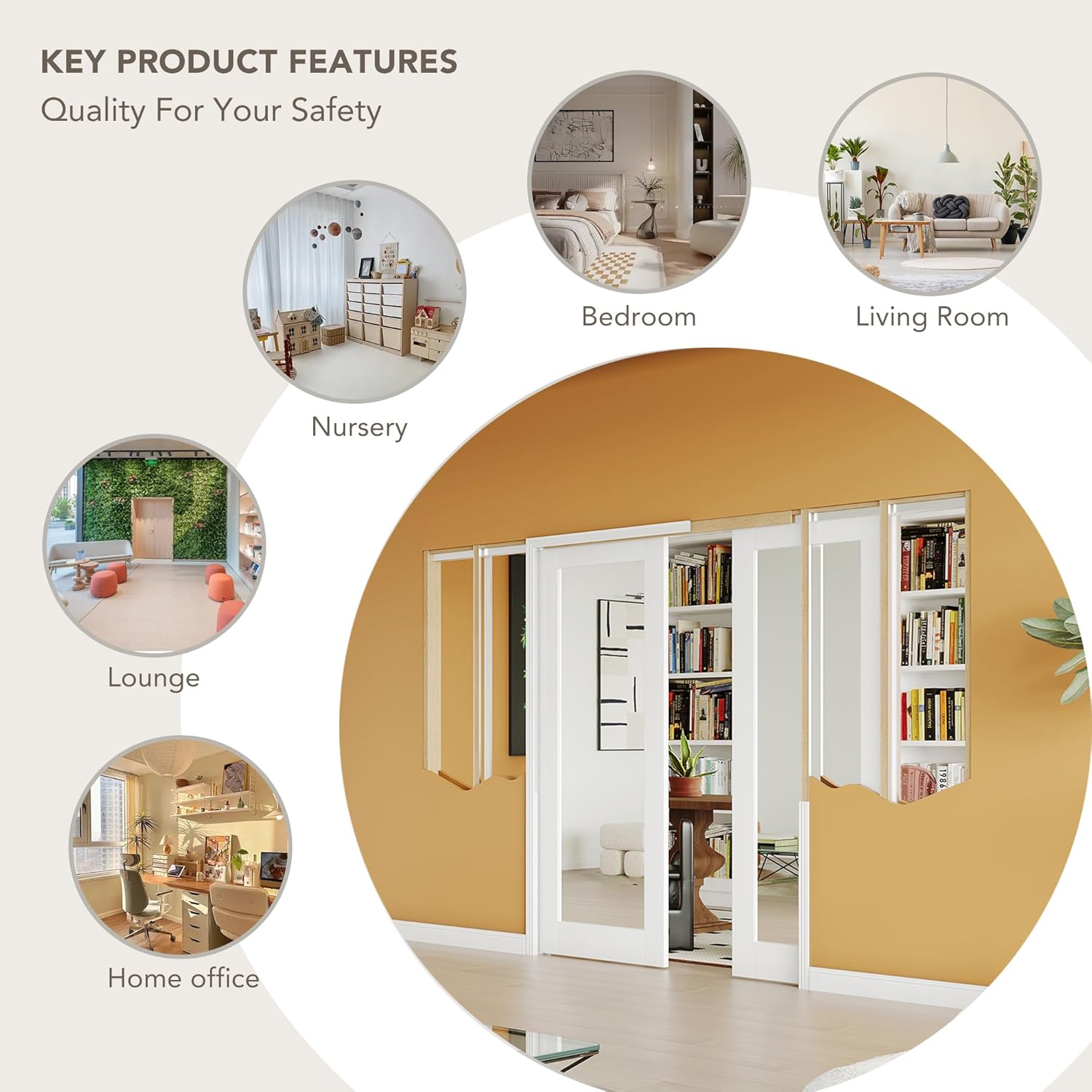 TENONER White Primed Border 1-Lite Mirror Interior Sliding Pocket Door