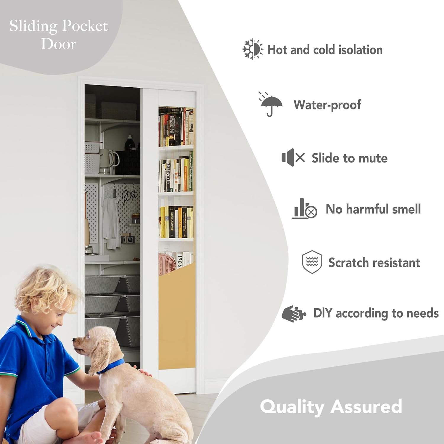 TENONER White Primed Border 1-Lite Mirror Interior Sliding Pocket Door