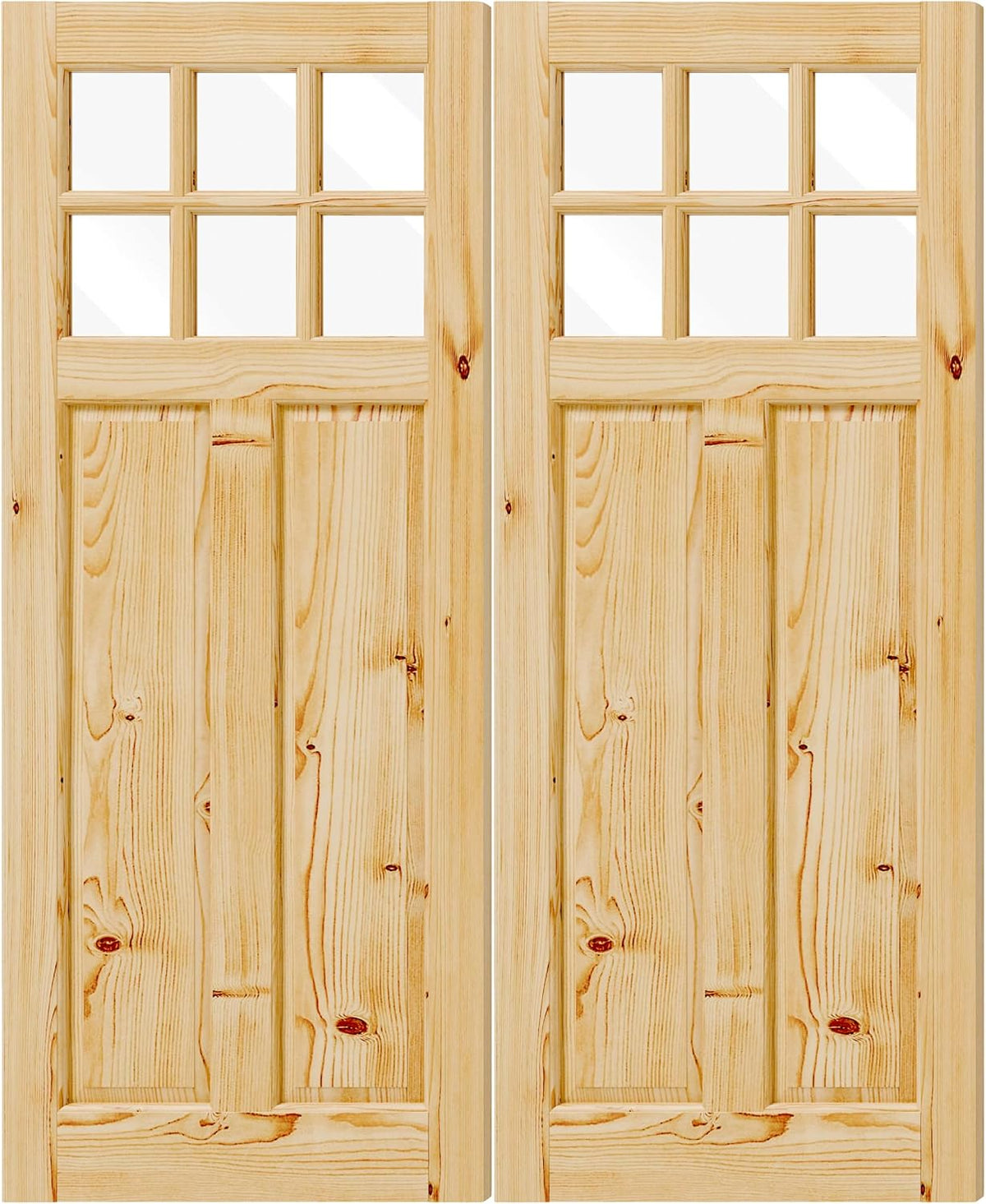 TENONER 6-Light Clear Glass Pine Wood Waterproof Primed Exterior Front Entry Doors