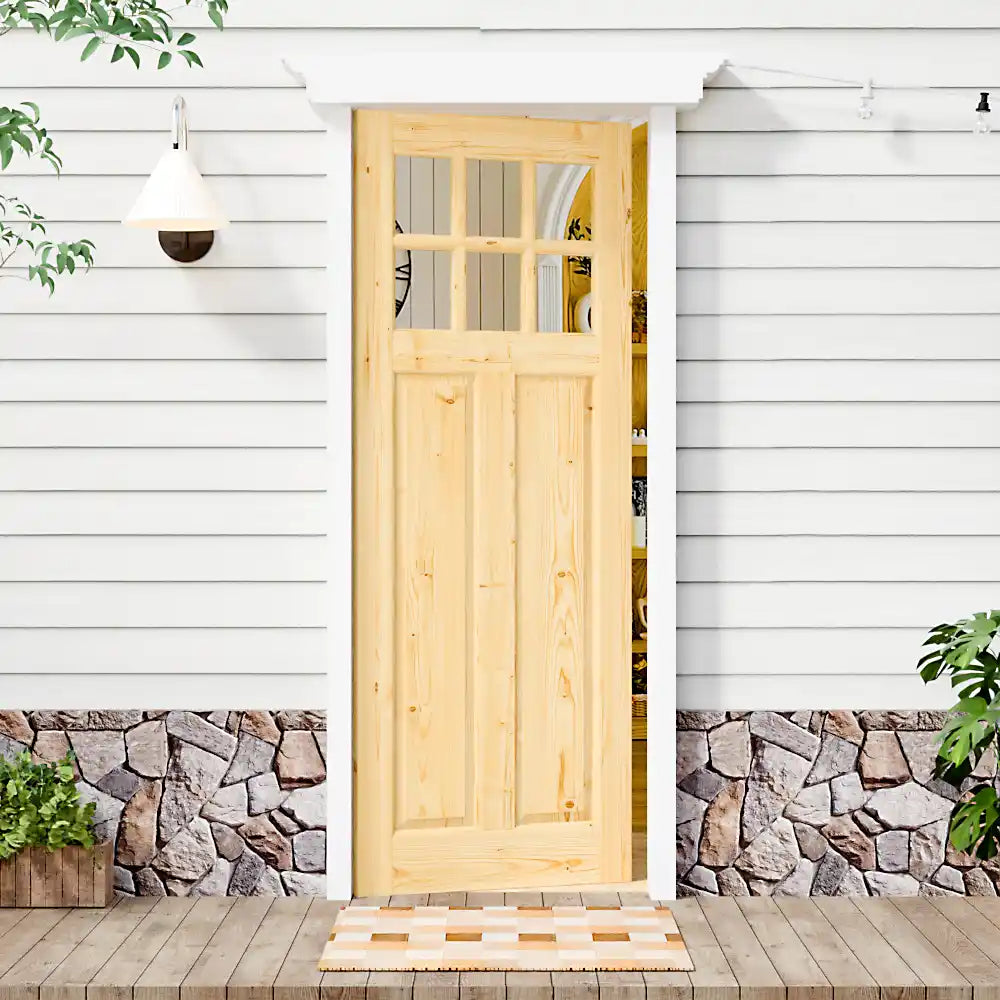 TENONER 6-Light Clear Glass Pine Wood Waterproof Primed Exterior Front Entry Doors
