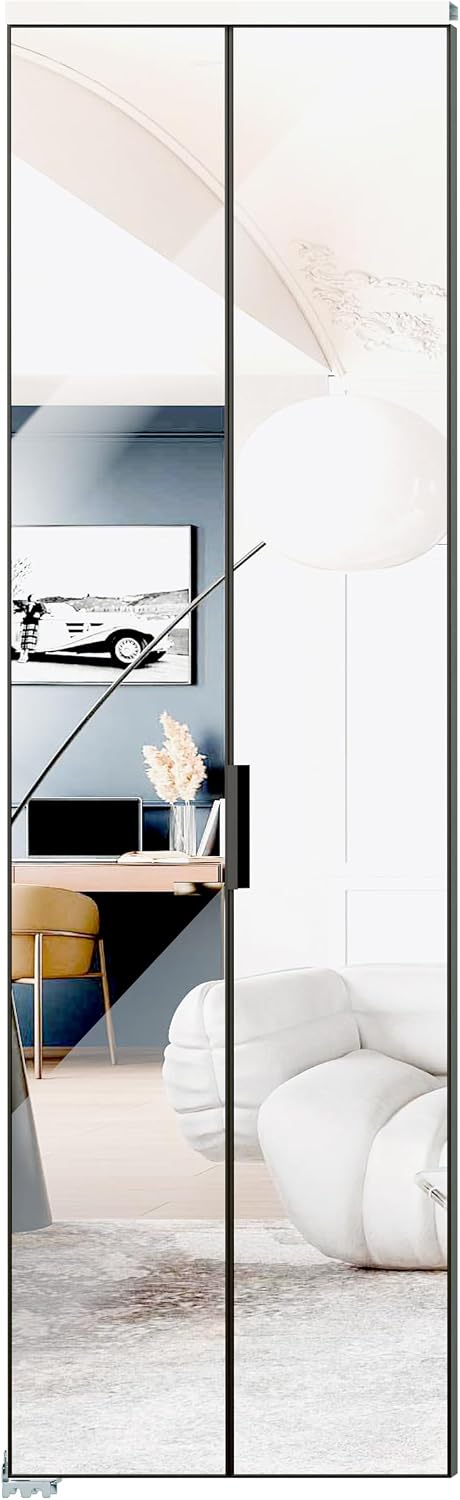 TENONER Black Aluminum Frame Mirrored Glass Bi-Fold Interior Door for Closet, Bedroom, Laundry Room - Brightening Effect, Perfect for Dressing Design with Hardware Kits