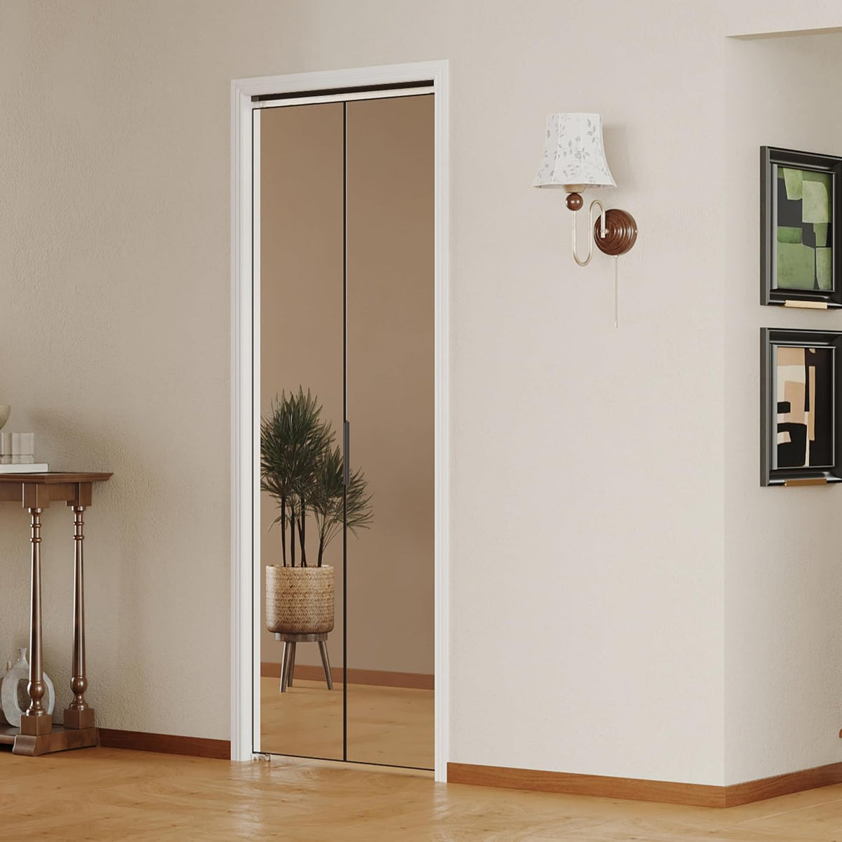 TENONER Black Aluminum Frame Mirrored Interior Bi-Fold Closet Door for Bedroom, Laundry Room - Perfect for Dressing Design