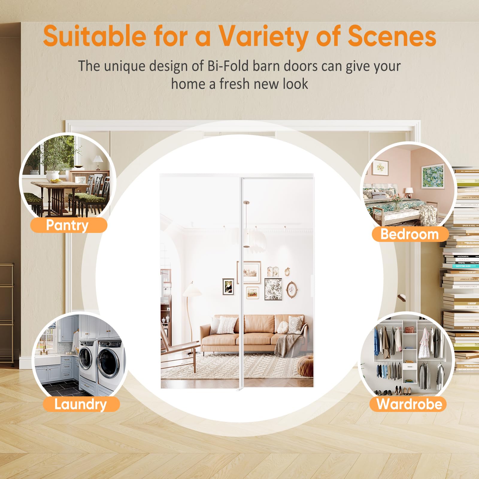 TENONER White Aluminum Frame Mirrored Sliding Closet Door for Bedroom, Closet, and Living Room - Space-Saving, Durable