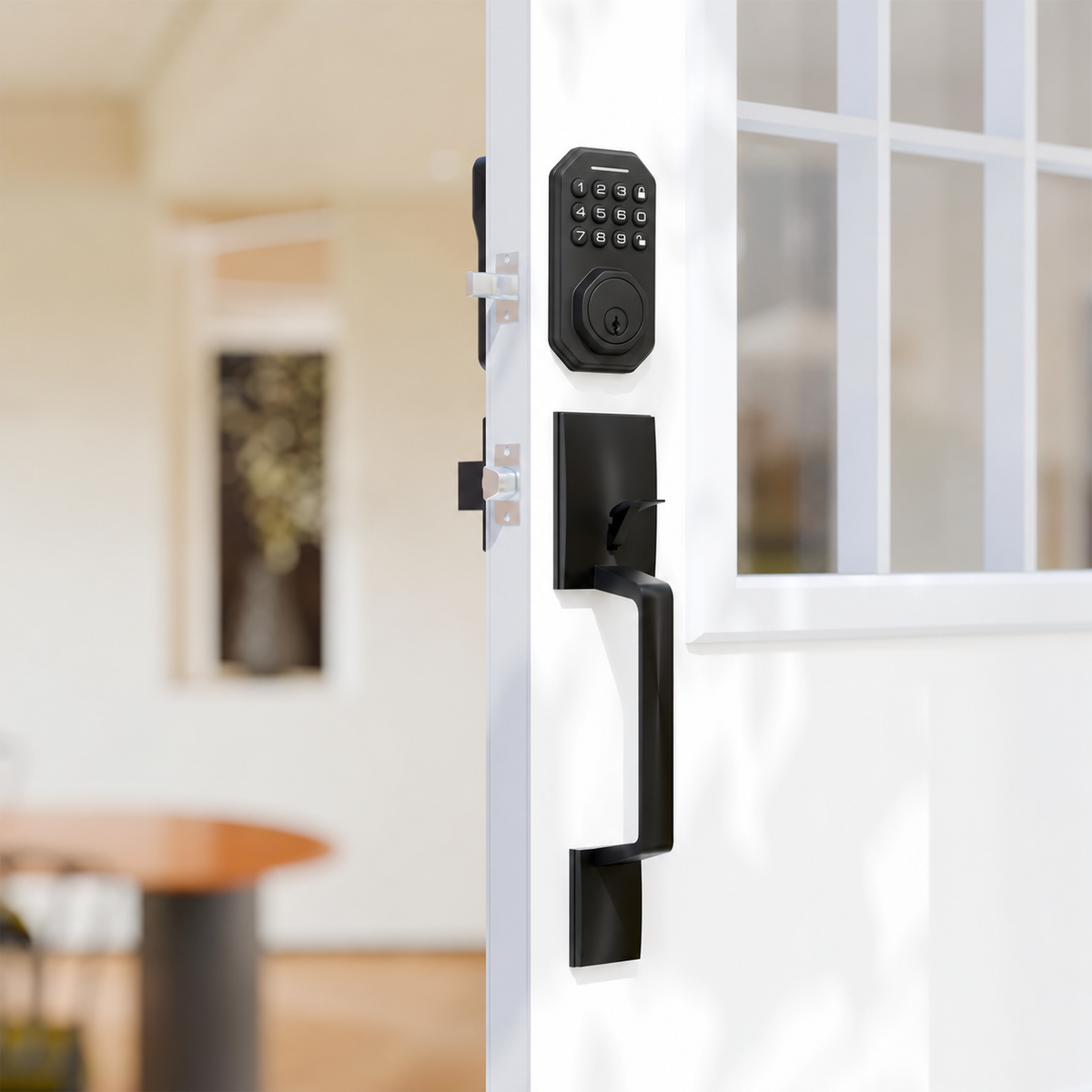 TENONER Black Electronic Keypad Lock with Handle for Outdoor Doors