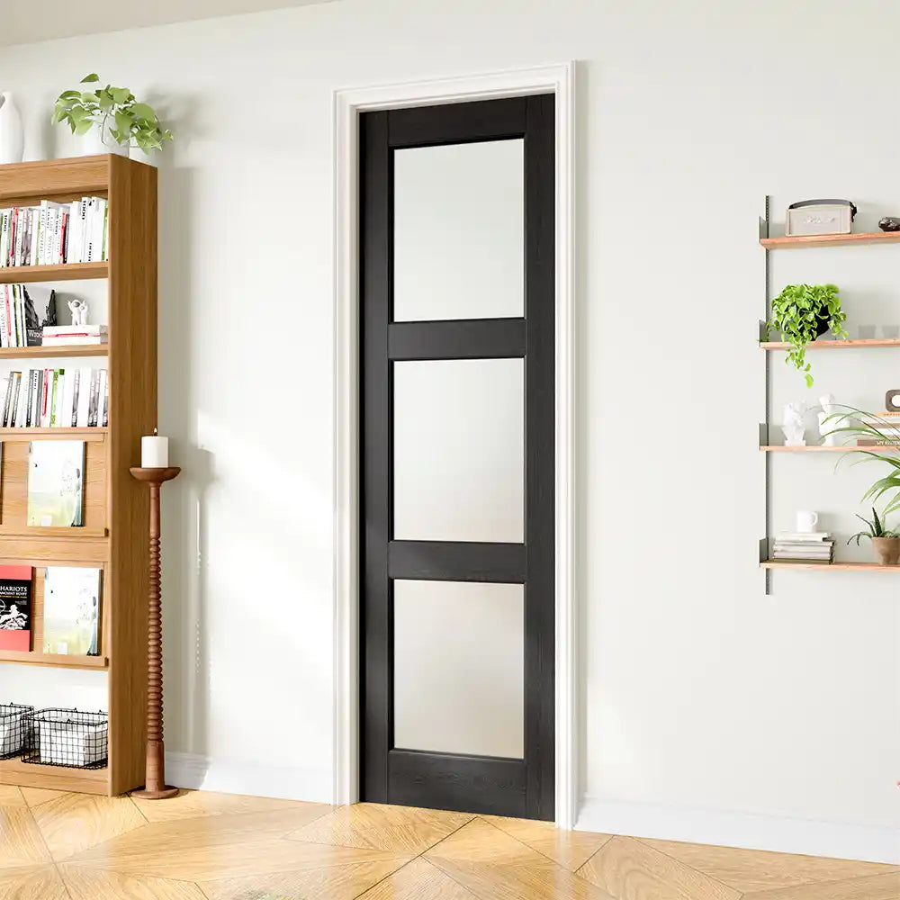 TENONER Black MDF 3-Lite Frosted Glass Interior Bedroom Door