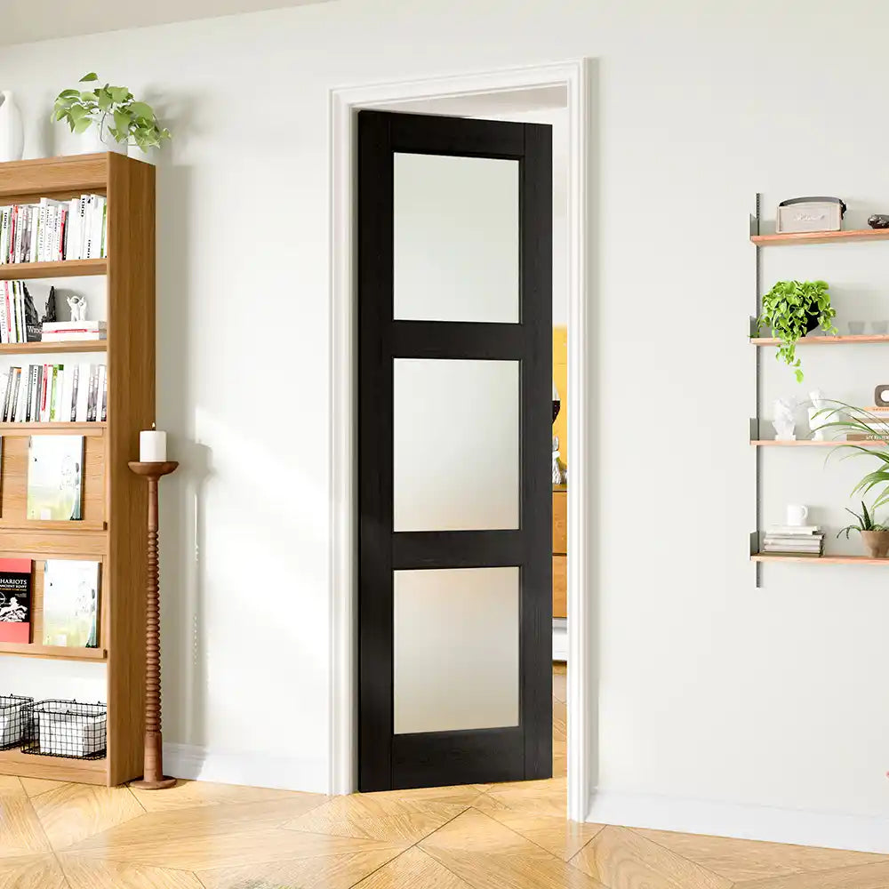 TENONER Black MDF 3-Lite Frosted Glass Interior Bedroom Door