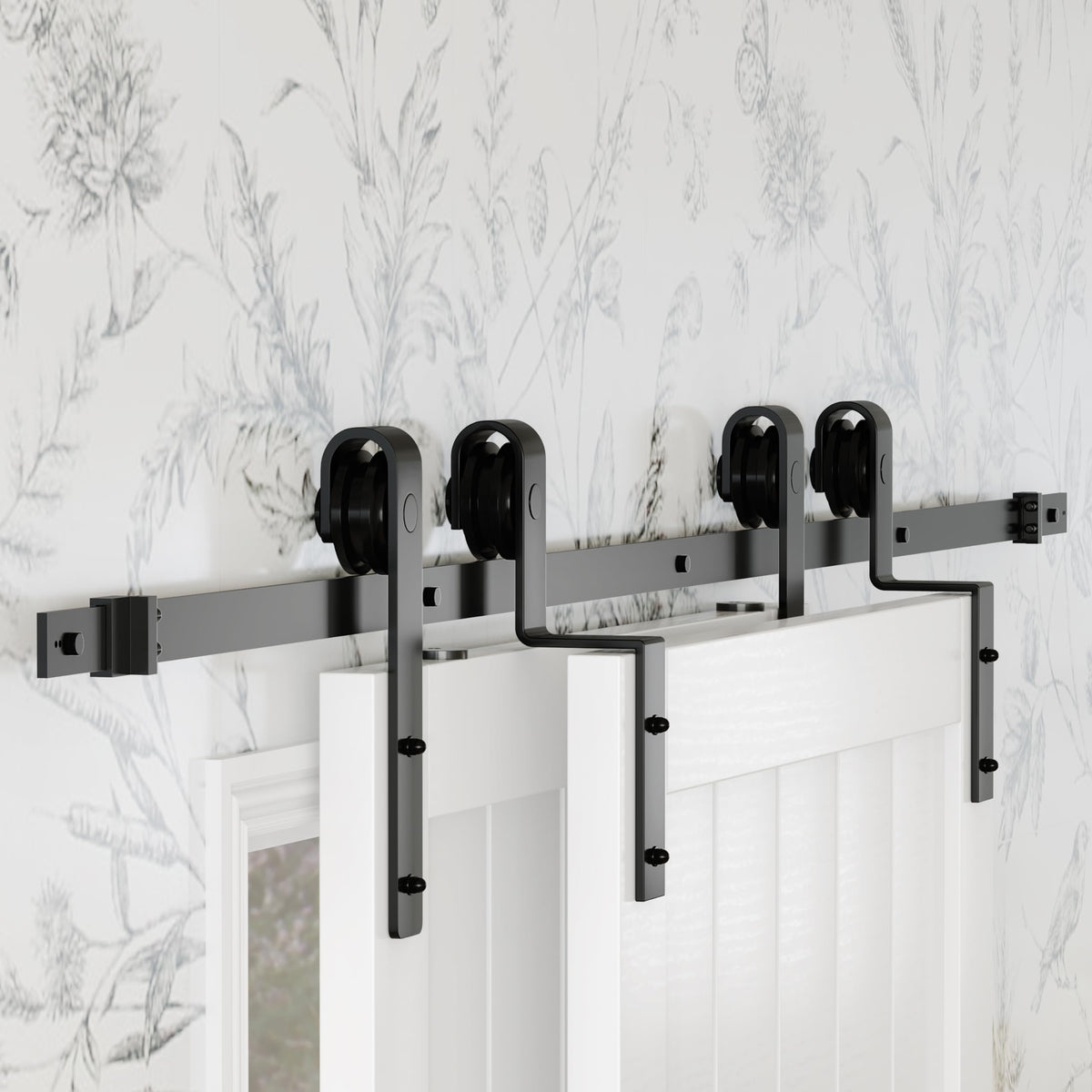 TENONER Pine K-Frame Double Exterior Bypass Barn Door with Hardware