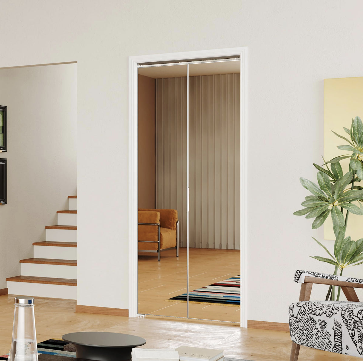 TENONER Silver Aluminum Frame Mirrored Interior Bi-Fold Door for Closet, Bedroom, Laundry Room - Perfect for Dressing Design