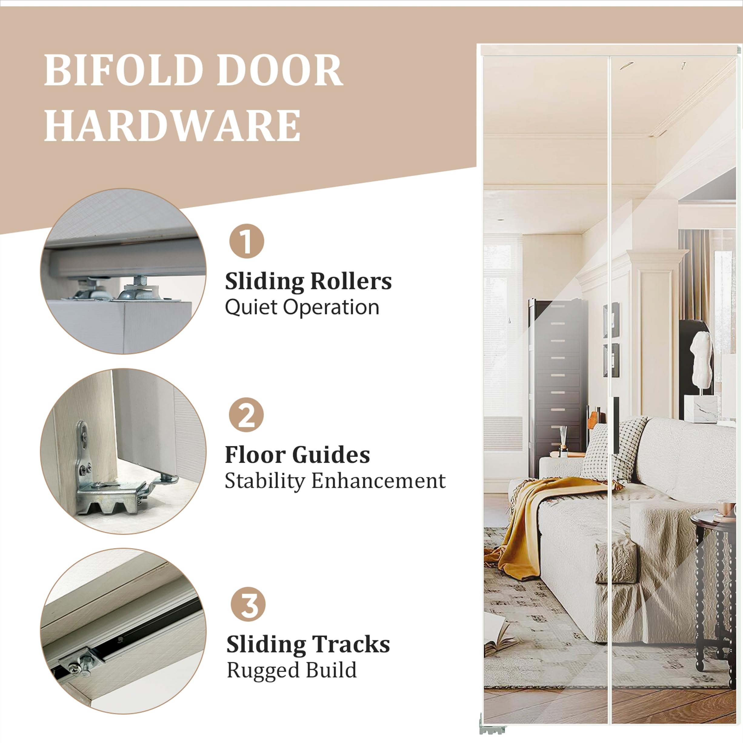 TENONER Silver Aluminum Frame Mirrored Glass Bi-Fold Interior Door for Closet, Bedroom, Laundry Room - Brightening Effect, Perfect for Dressing Design with Hardware Kits
