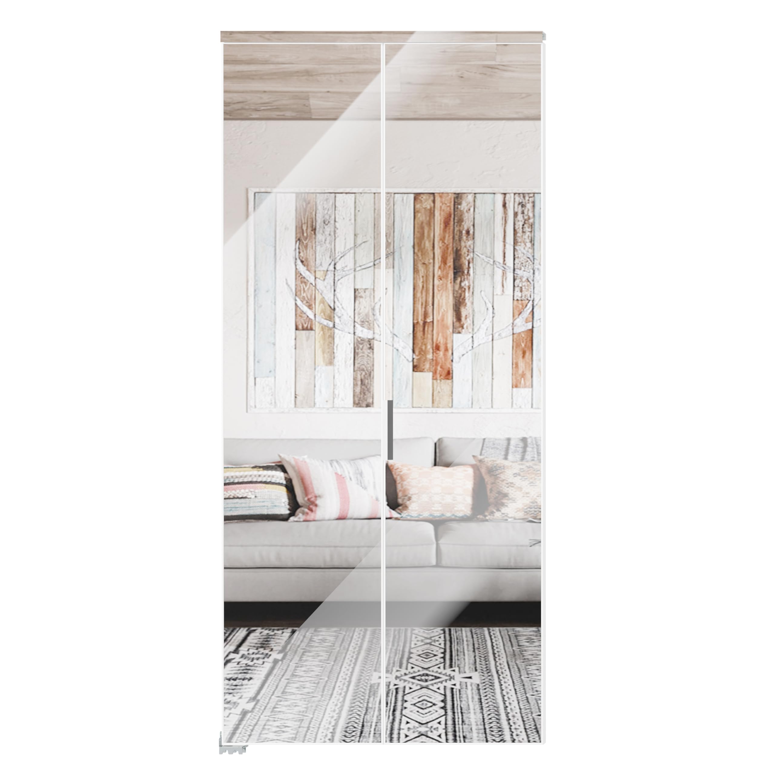 TENONER White Aluminum Frame Mirrored Glass Bi-Fold Interior Door for Closet, Bedroom, Laundry Room - Brightening Effect, Perfect for Dressing Design with Hardware Kits
