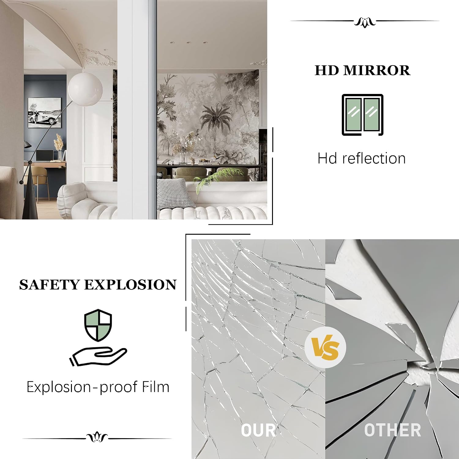 TENONER White MDF 1-Lite Mirrored Bi-Fold Interior Door for Closet, Bedroom, Laundry Room - Perfect for Dressing Design