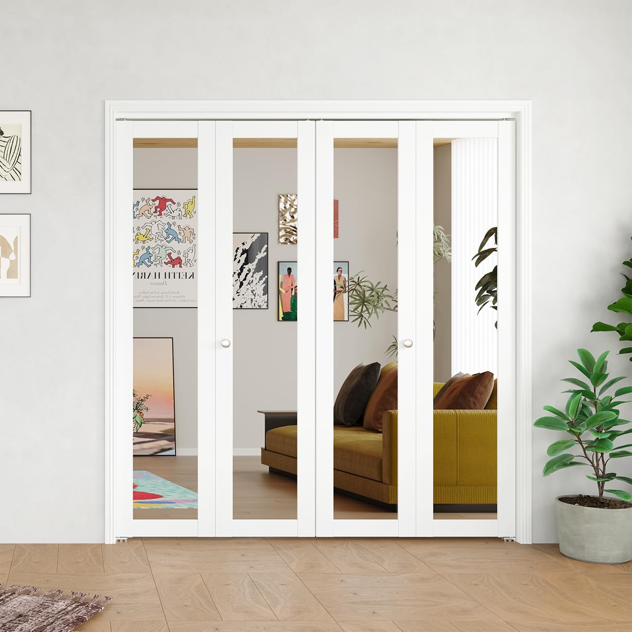 TENONER White MDF 1-Lite Mirrored Bi-Fold Interior Door for Closet, Bedroom, Laundry Room - Perfect for Dressing Design