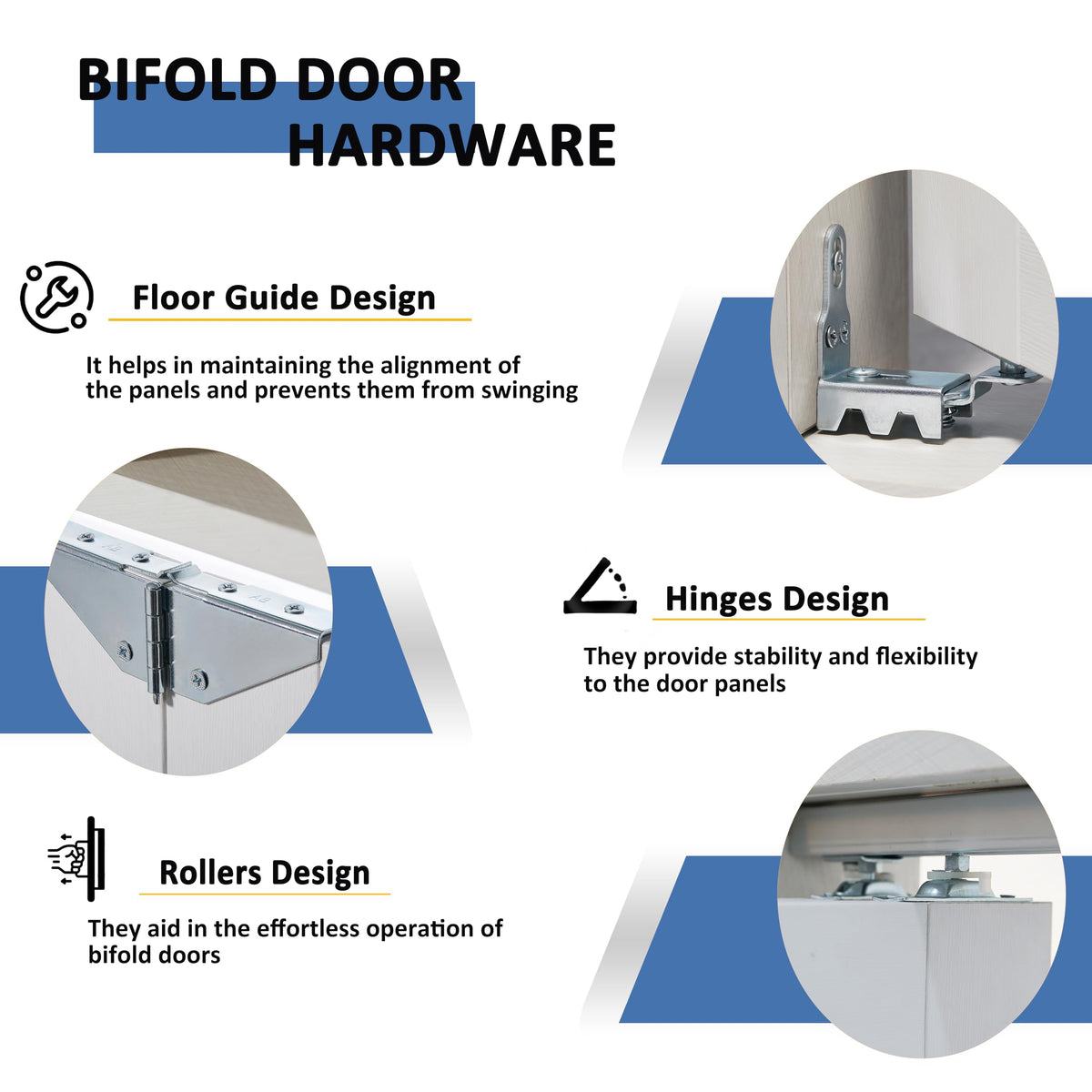 TENONER White MDF 1/2-Lite Hammered Glass Bi-Fold Door for Closet, Laundry Room, Bedroom - Water-Resistant and Space-Saving
