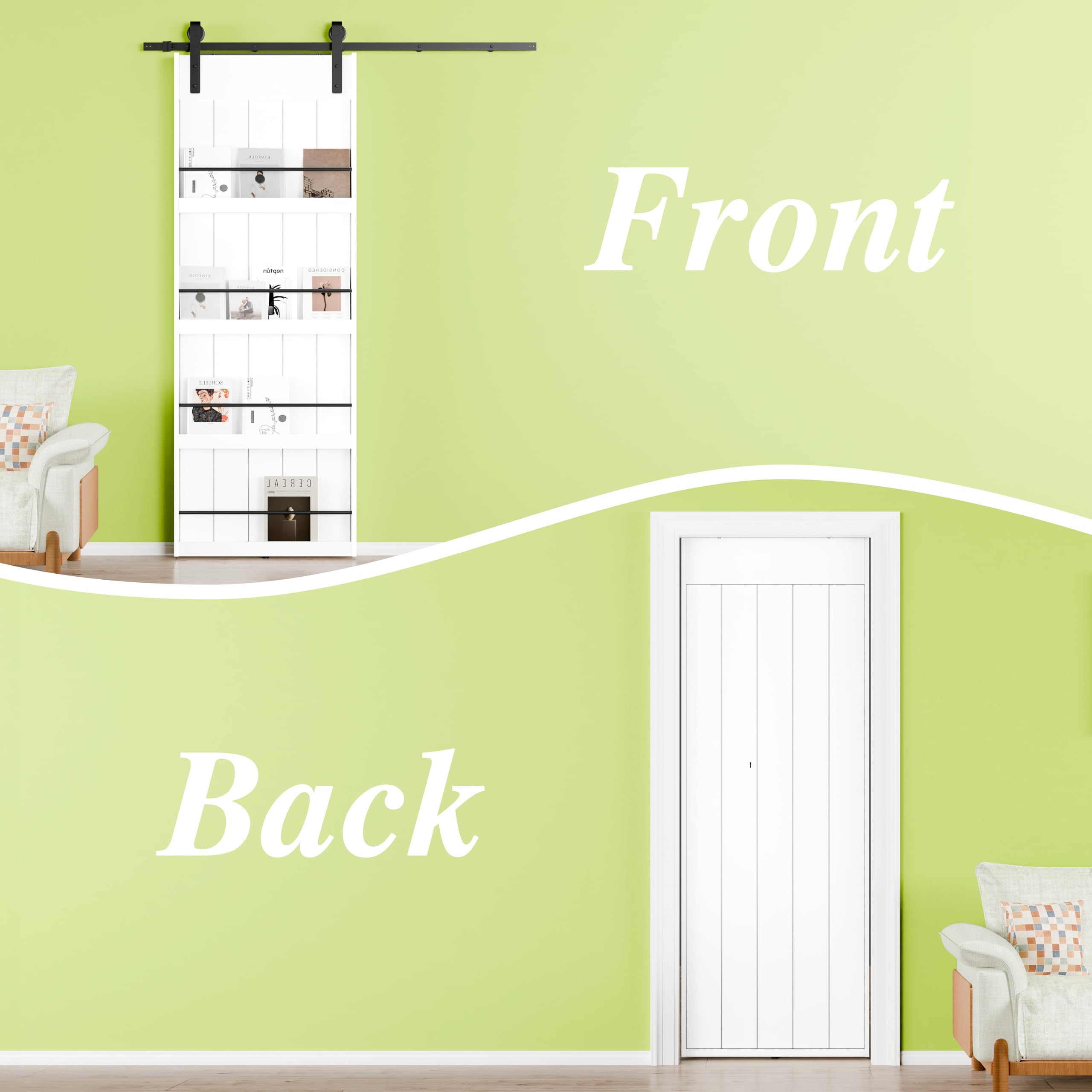 TENONER White MDF Bookshelf Single/Double Sliding Barn Door for Living Rooms, Bedrooms, Closet, Easy to Assemble