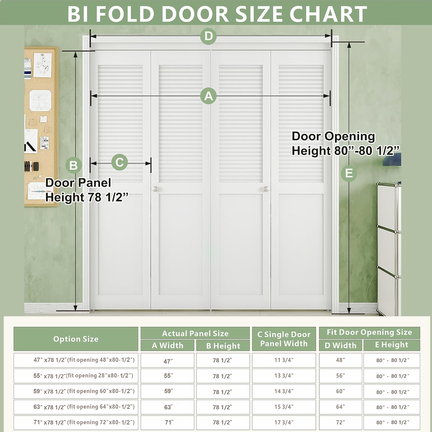 TENONER White MDF Half Louvered Bi-Fold Interior Door for Closet, Pantry, Laundry Room - Ventilation-Friendly with Hardware Kits