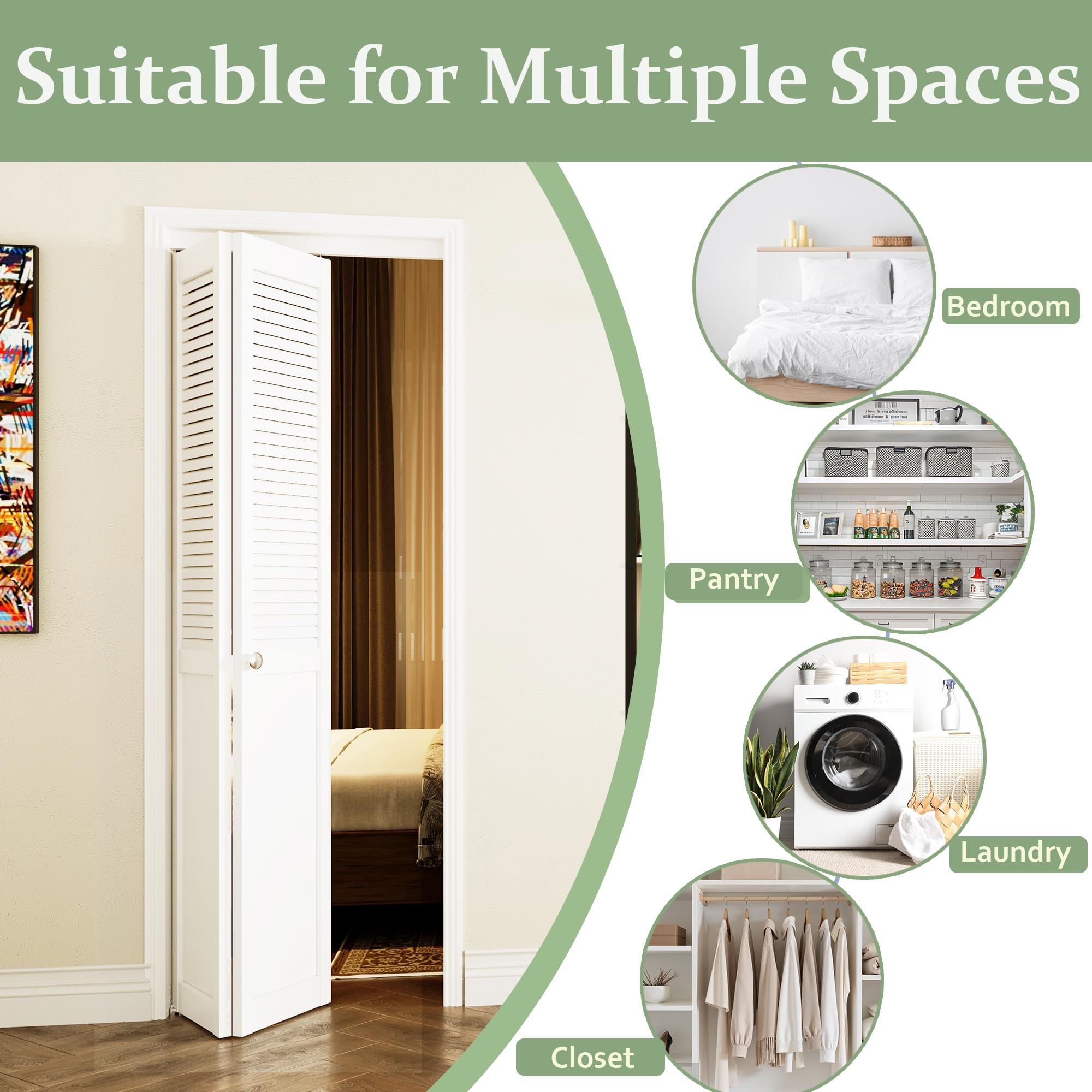 TENONER White MDF Half Louvered Bi-Fold Interior Door for Closet, Pantry, Laundry Room - Ventilation-Friendly with Hardware Kits