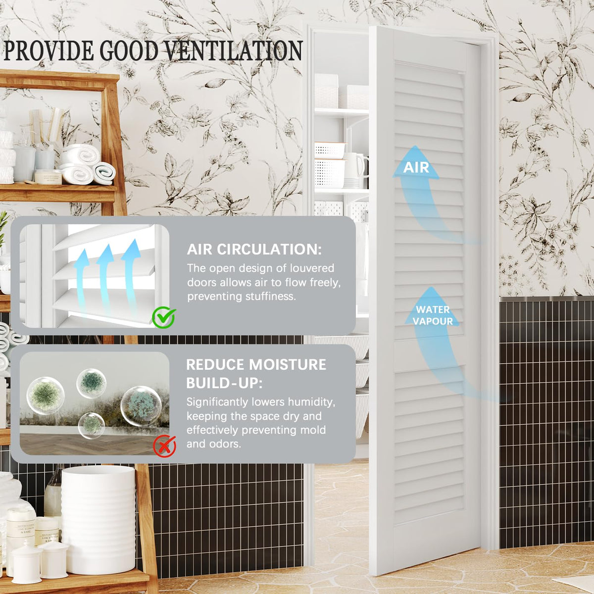 TENONER White Primed Solid Core Slab / Prehung Louvered Ventilation Interior Door - Single or Double Available