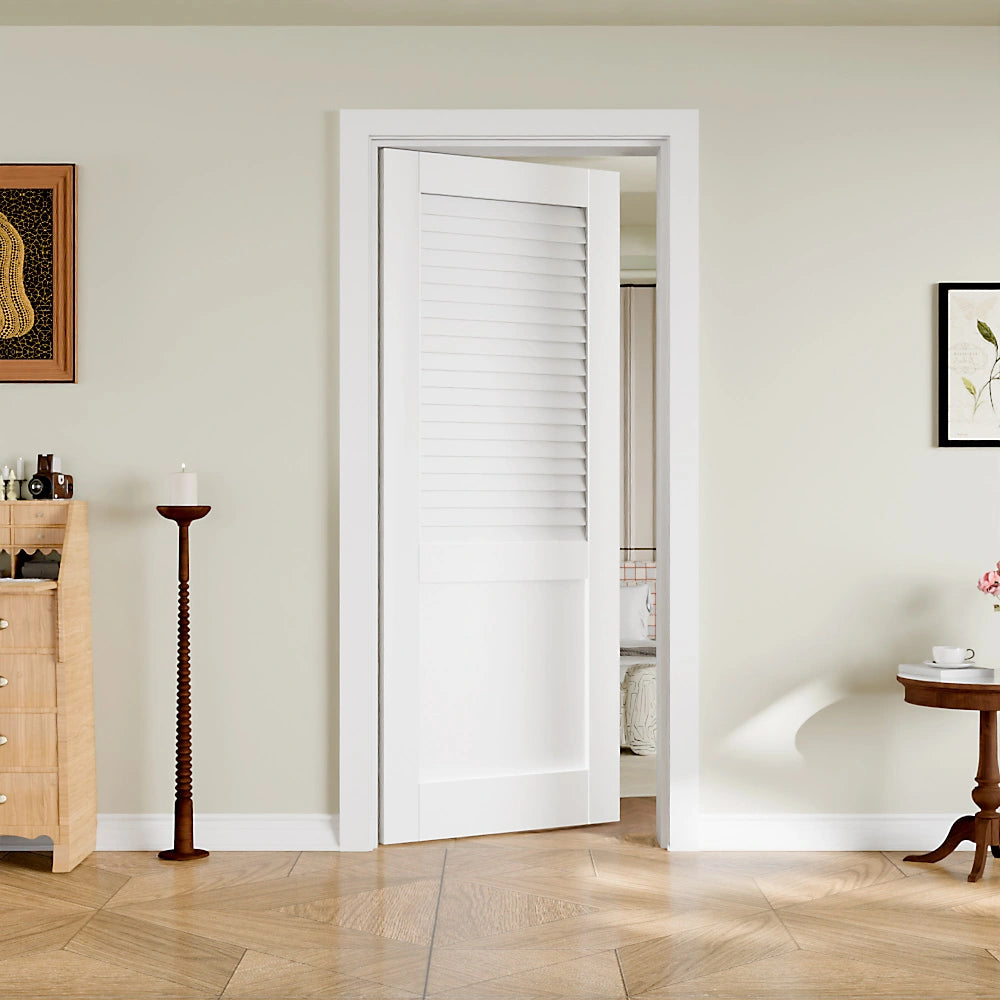 TENONER White Solid Core Upper Section Louvered Interior Door