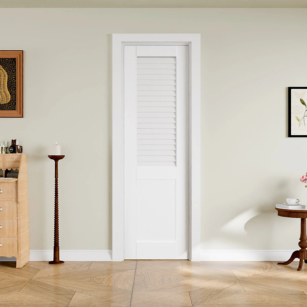 TENONER White Solid Core Upper Section Louvered Interior Door