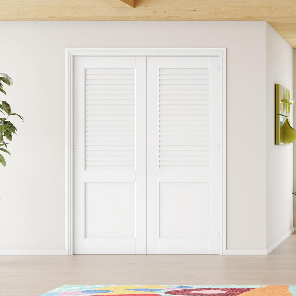 TENONER White Solid Core Upper Section Louvered Interior Door