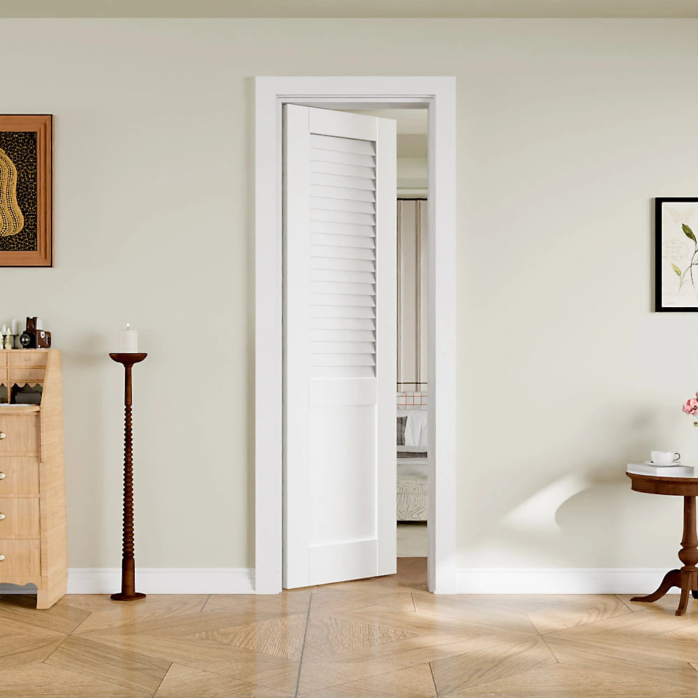 TENONER White Solid Core Upper Section Louvered Interior Door