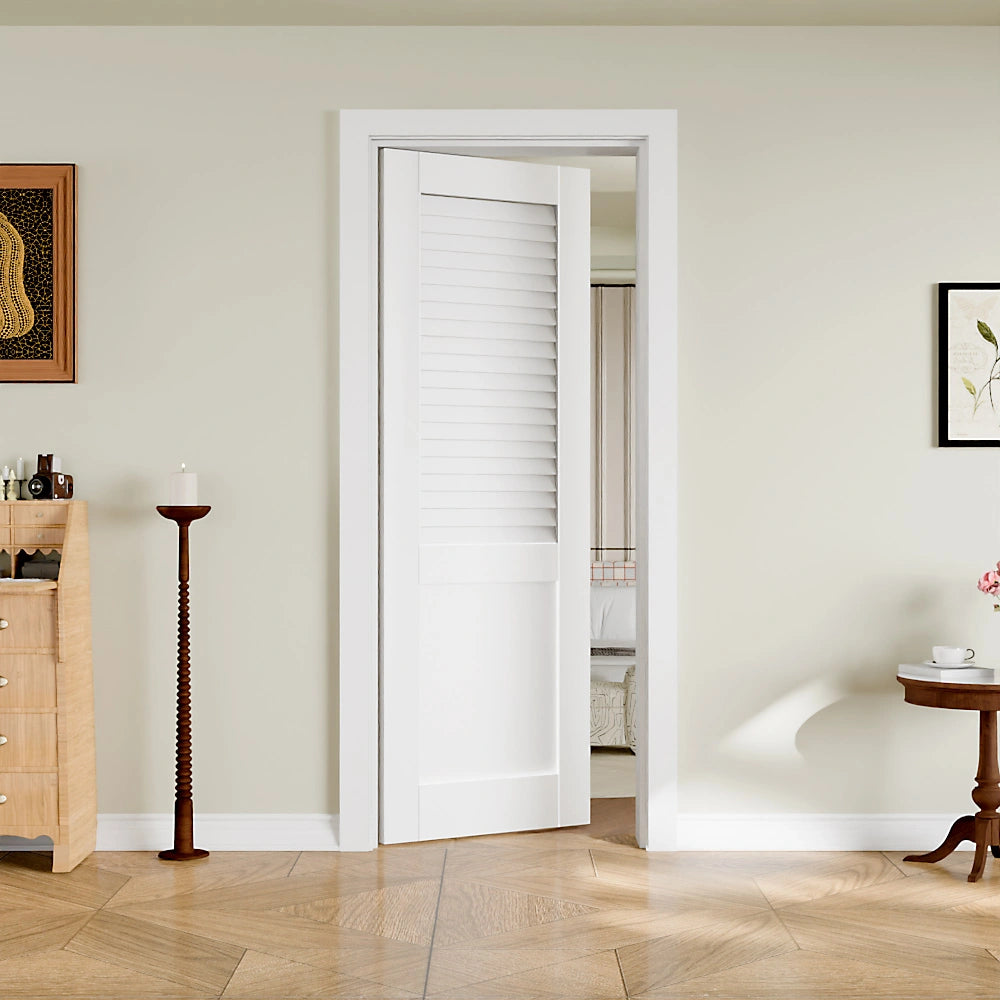 TENONER White Solid Core Upper Section Louvered Interior Door