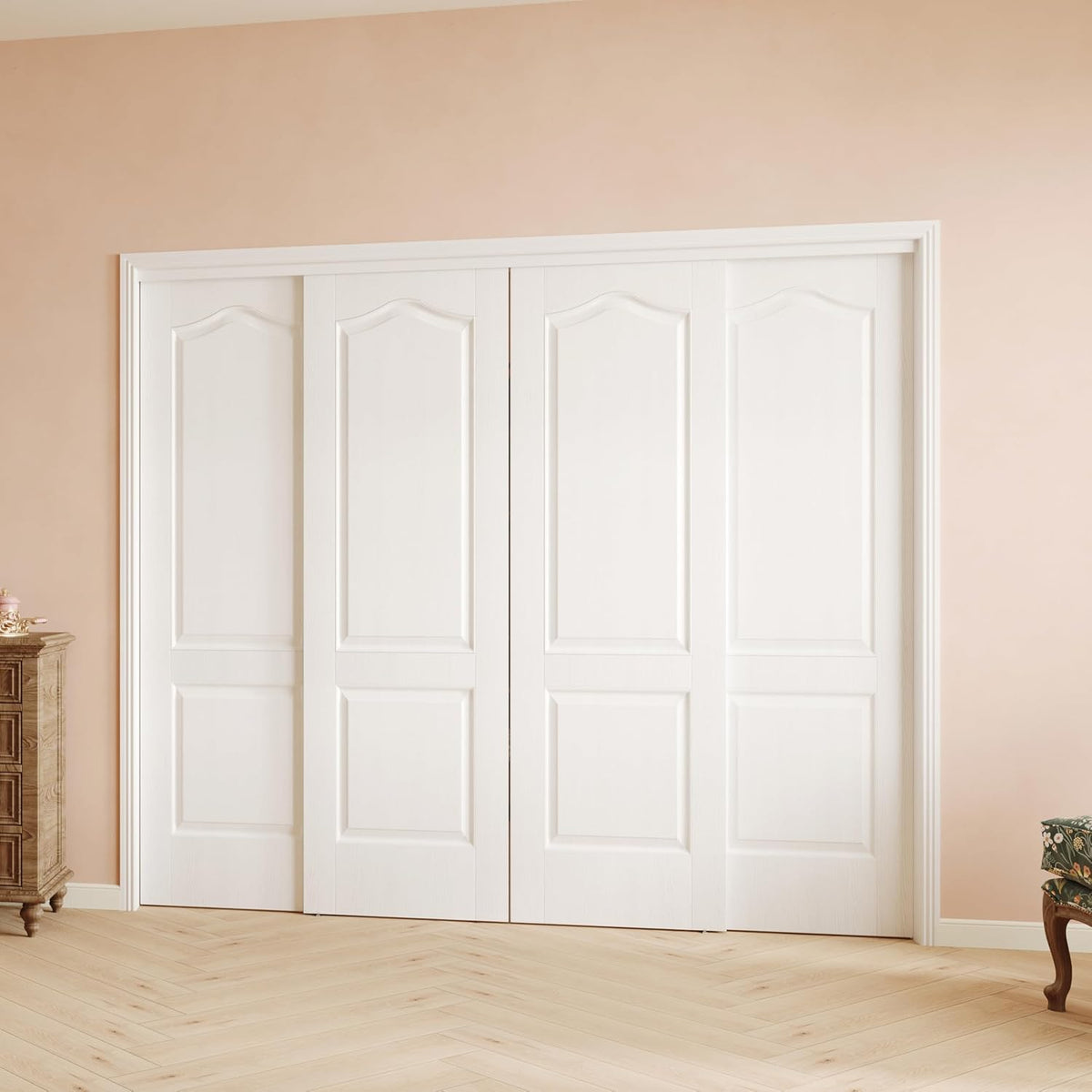TENONER White MDF 2-Panel Hollow Sliding Closet Door for Bedroom, Pantry - Space-Saving, Smooth and Quiet Operation