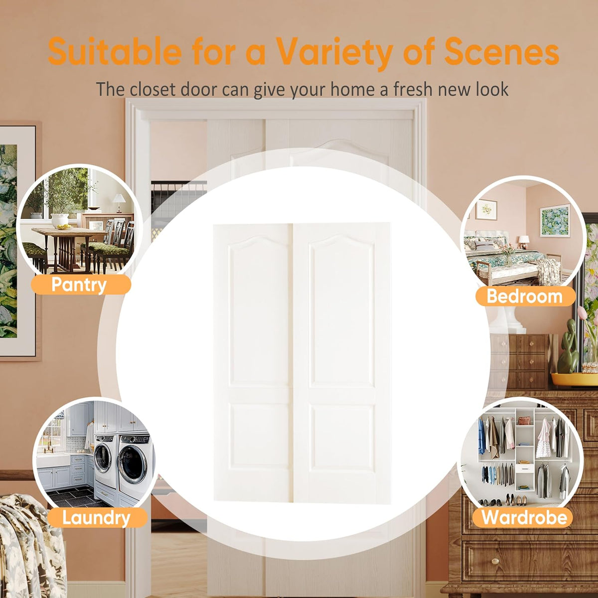 TENONER White MDF 2-Panel Hollow Sliding Closet Door for Bedroom, Pantry - Space-Saving, Smooth and Quiet Operation