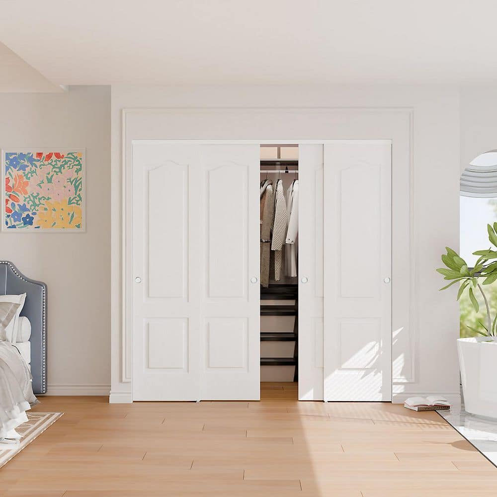 TENONER White MDF 2-Panel Hollow Sliding Closet Door for Bedroom, Pantry - Space-Saving, Smooth and Quiet Operation