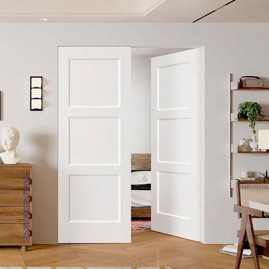 TENONER White Primed 3-Panel Hollow Interior Door for Pantry, Closet, Easy to Install, Stain Resistant