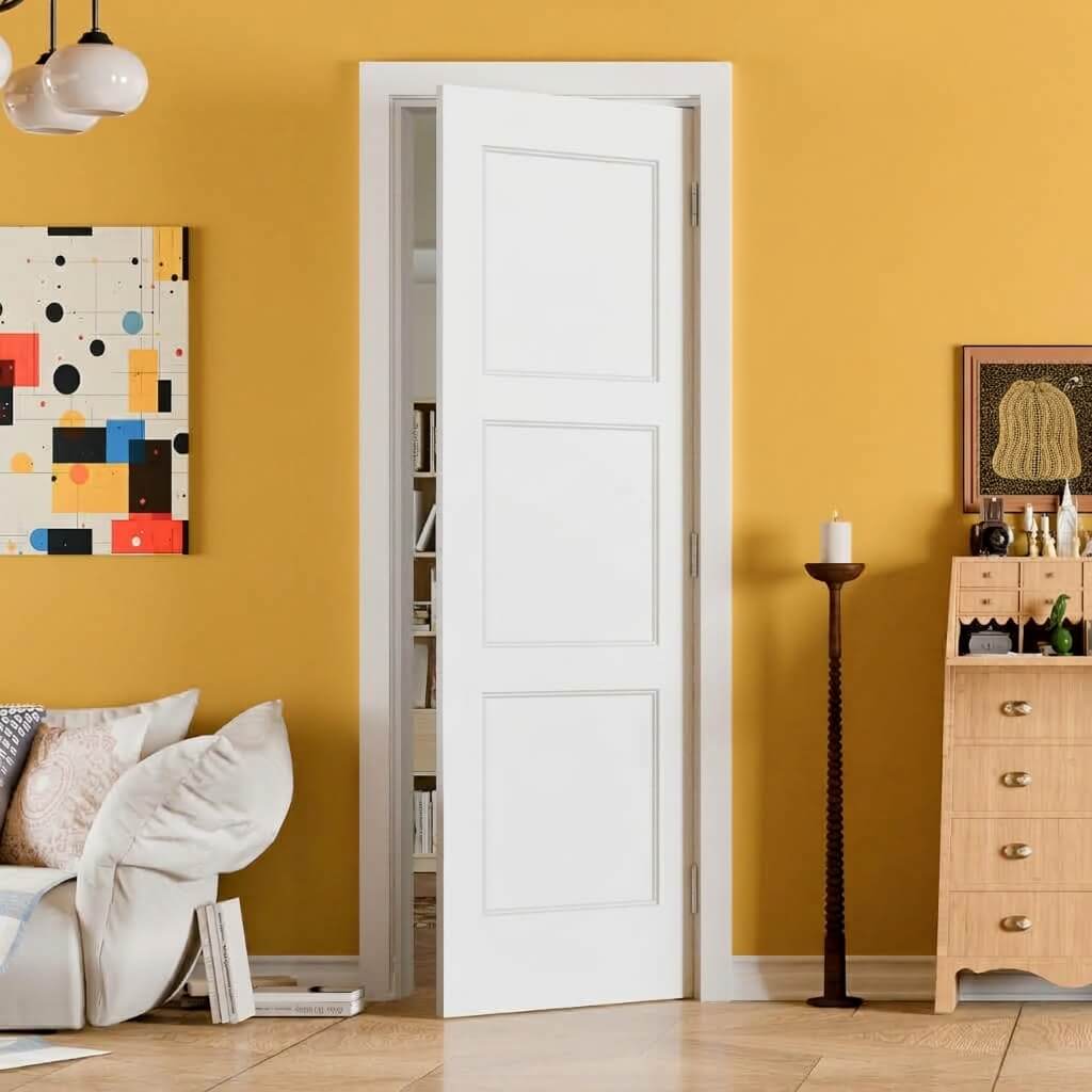 TENONER White Primed 3-Panel Hollow Interior Door for Pantry, Closet, Easy to Install, Stain Resistant