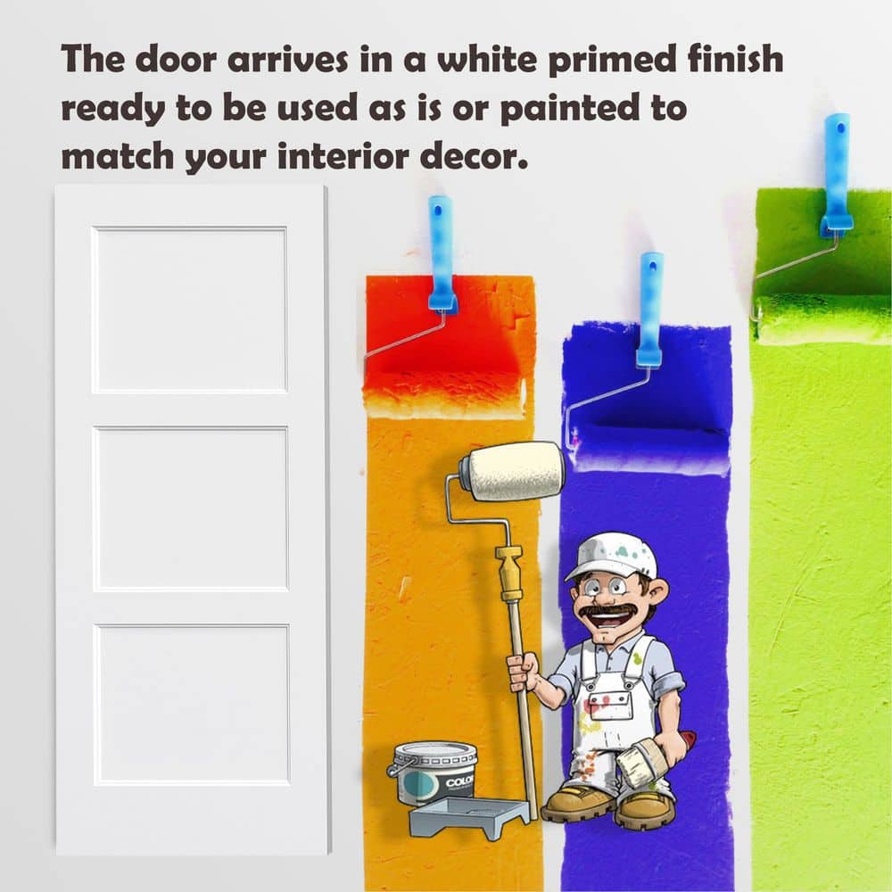 TENONER White Primed 3-Panel Hollow Interior Door for Pantry, Closet, Easy to Install, Stain Resistant