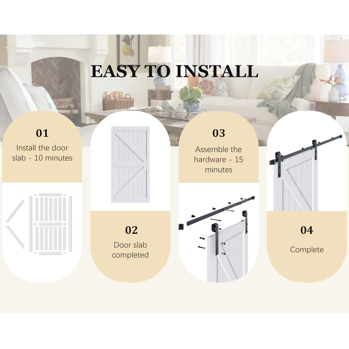 TENONER White Primed K-Shape MDF Panel Sliding Bypass Barn Door