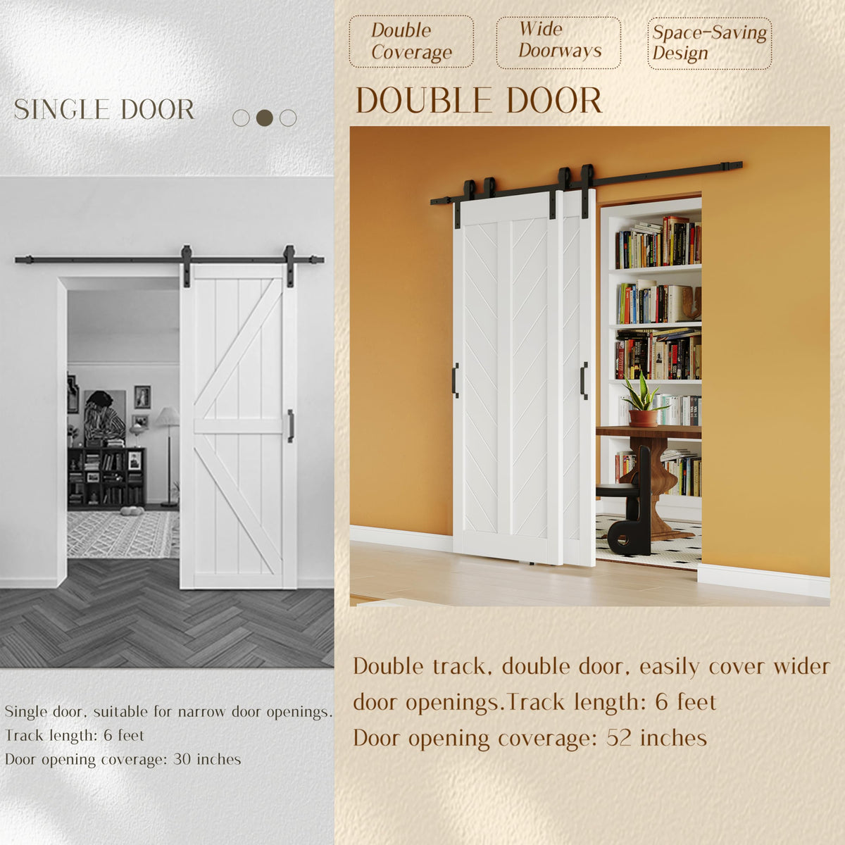 TENONER White Primed V-Shape MDF Panel Sliding Bypass Barn Door