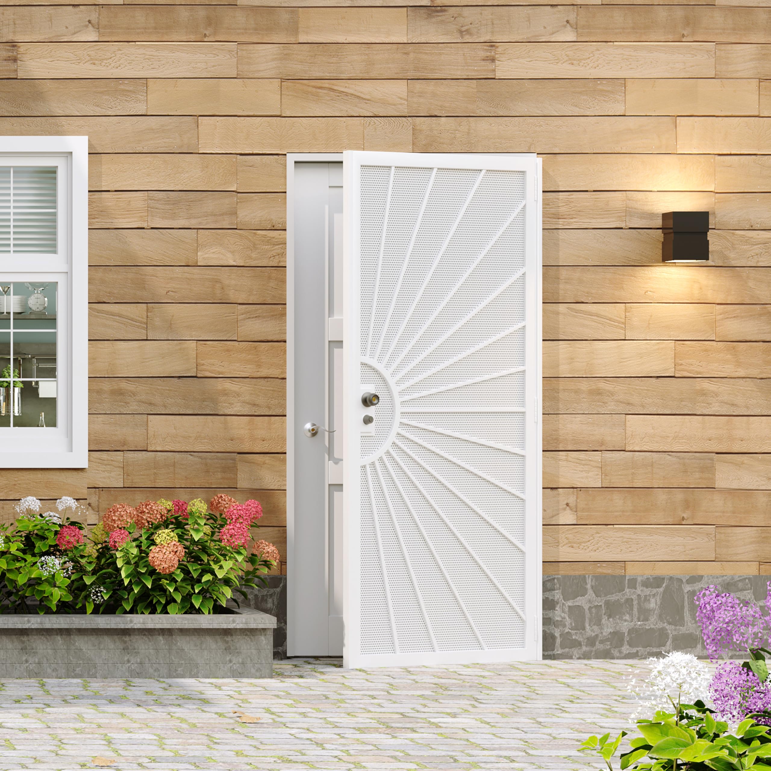 White Round Mesh Steel Exterior Steel Screen Security Door