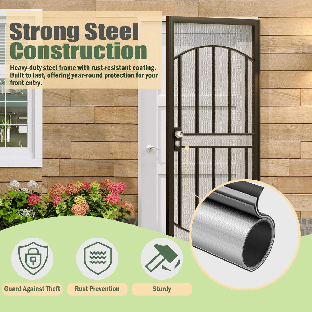 White Round Mesh Steel Exterior Steel Screen Security Door