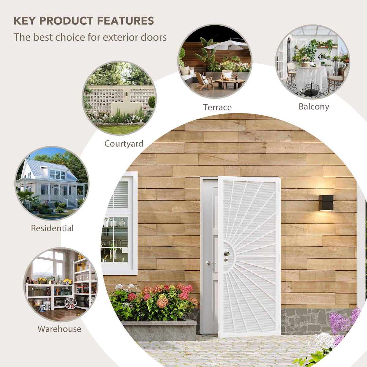 White Round Mesh Steel Exterior Steel Screen Security Door