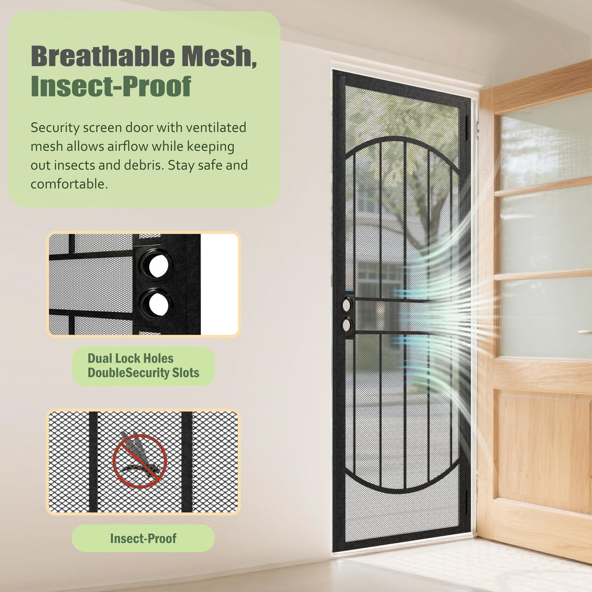 White Round Mesh Steel Exterior Steel Screen Security Door