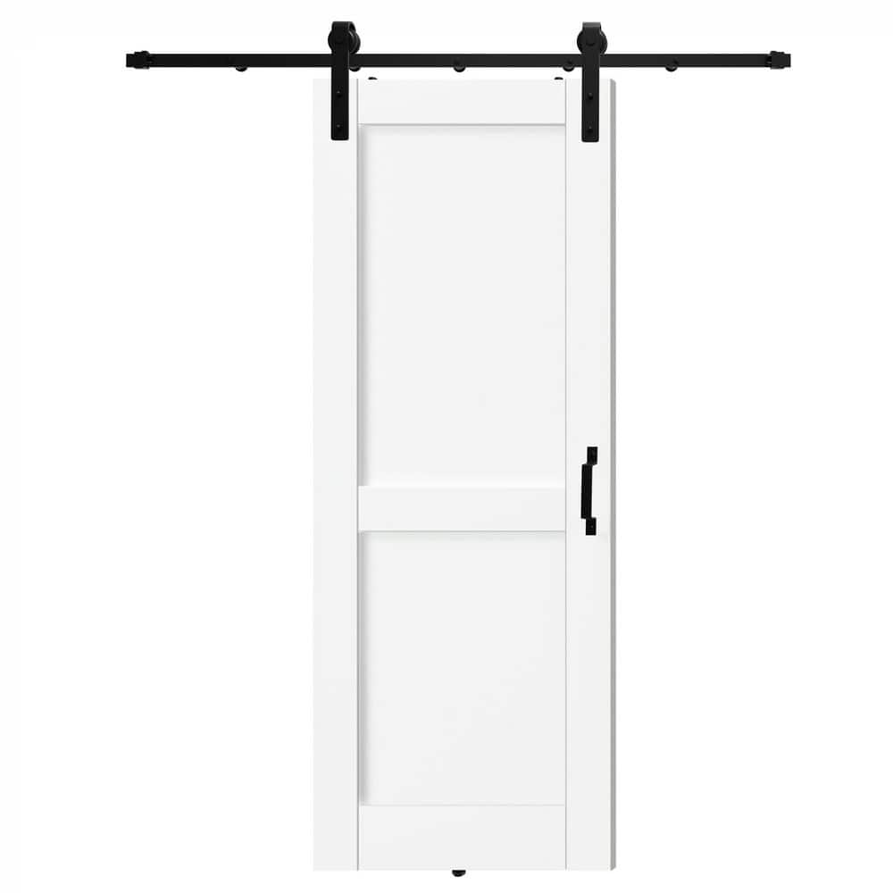 TENONER White Primed 2-Panel Core Pine Wood Sliding Barn Door