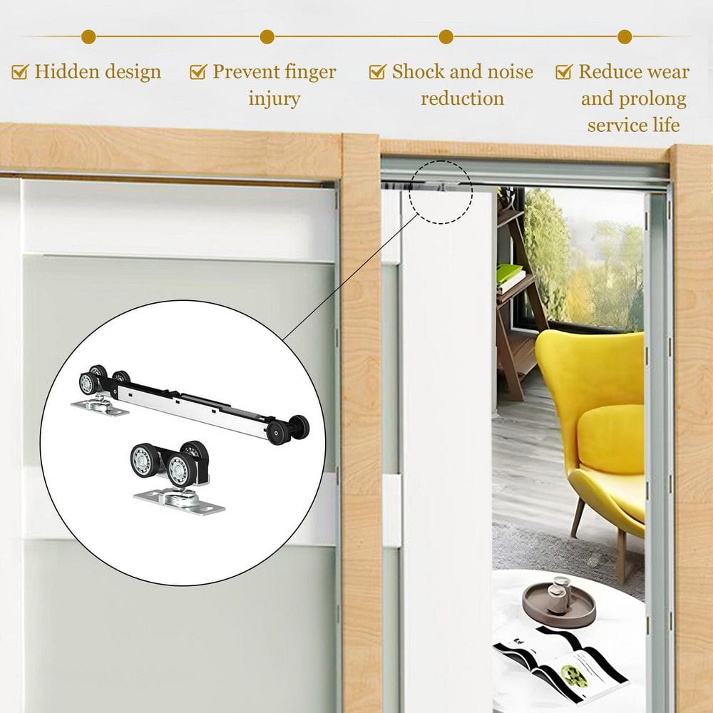 TENONER Black 5-Lite Tempered Frosted Glass Interior Pocket Door with Hardware