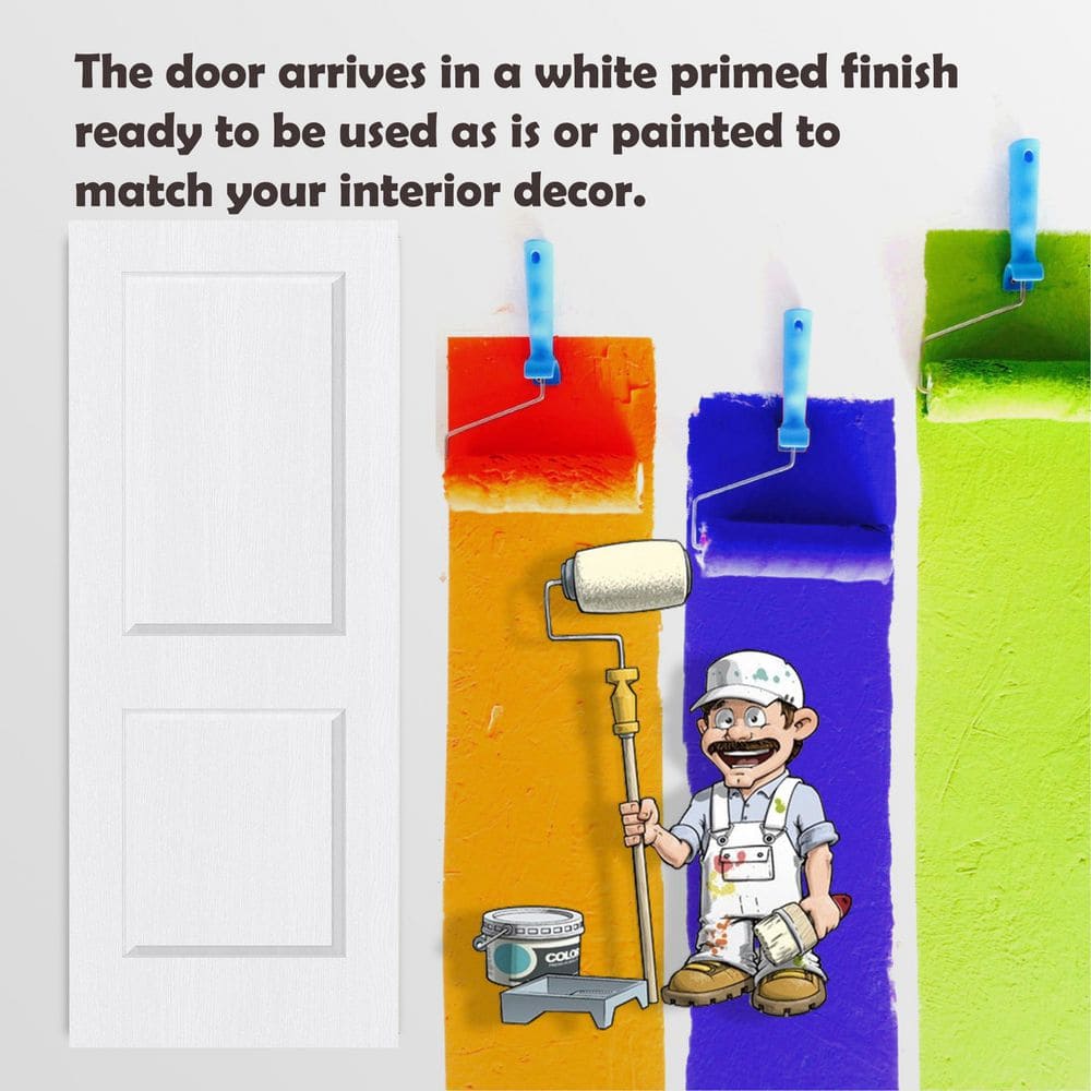 TENONER White Primed 2-Panel Hollow Interior Door for Pantry, Closet, Easy to Install, Stain Resistant