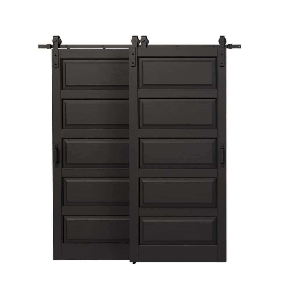 TENONER Black 5-Panel Waterproof Covering MDF Sliding Bypass Barn Door