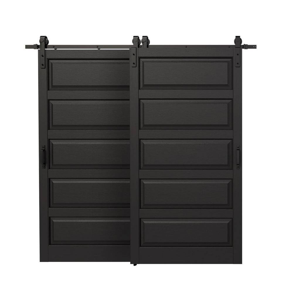 TENONER Black 5-Panel Waterproof Covering MDF Sliding Bypass Barn Door