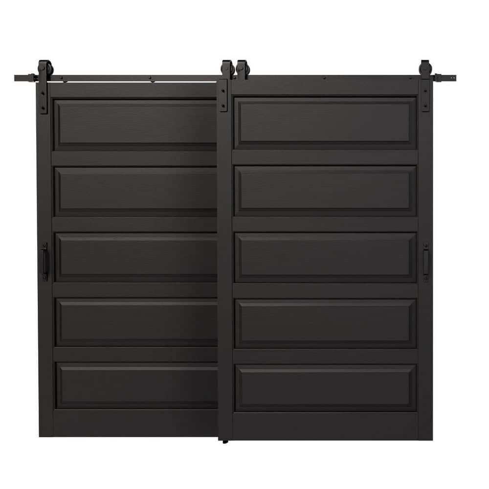TENONER Black 5-Panel Waterproof Covering MDF Sliding Bypass Barn Door