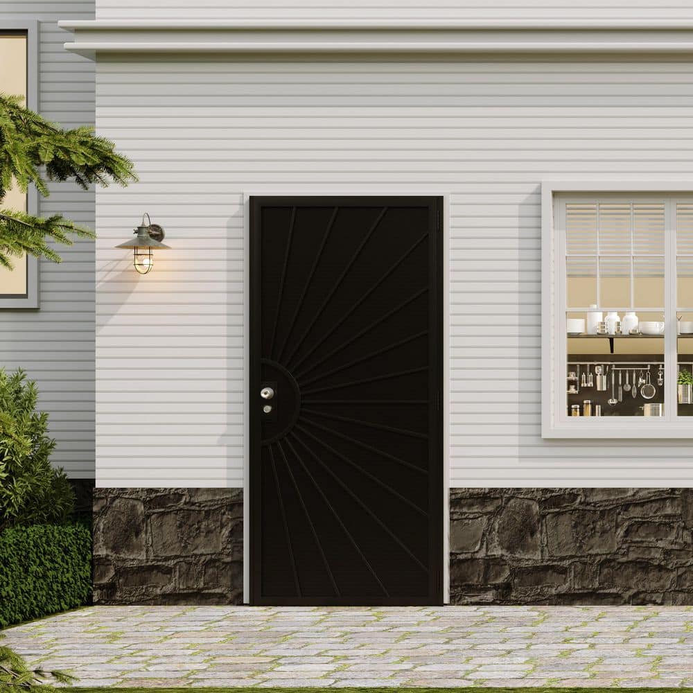 Black Round Mesh Steel Exterior Screen Steel Security Exterior Door