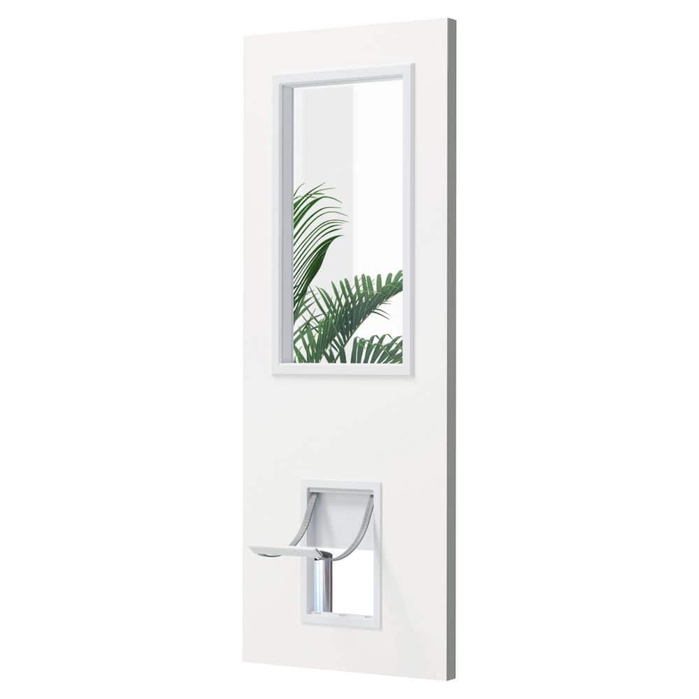TENONER White Primed Solid Wood 1-Lite Clear Glass Exterior Dog Doors, No Hinges or Handles Included